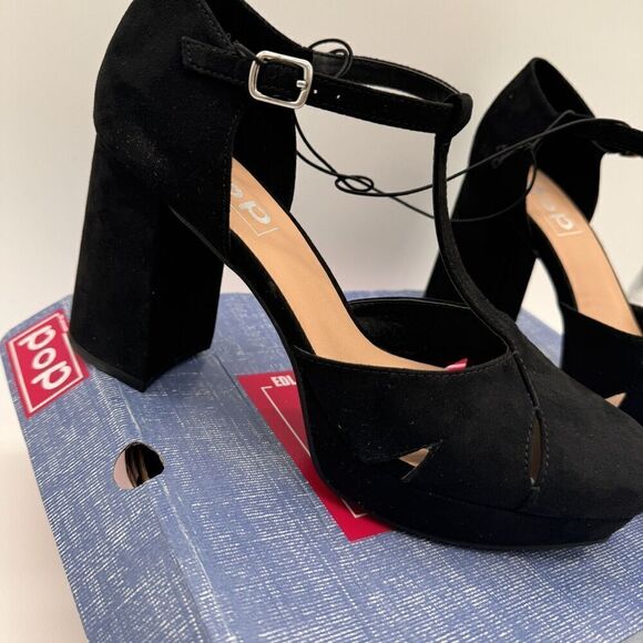 Pop Westerly Platform Block‎ Heel Maryjane New Size 9.5 Black Y2K Strappy - Picture 4 of 11